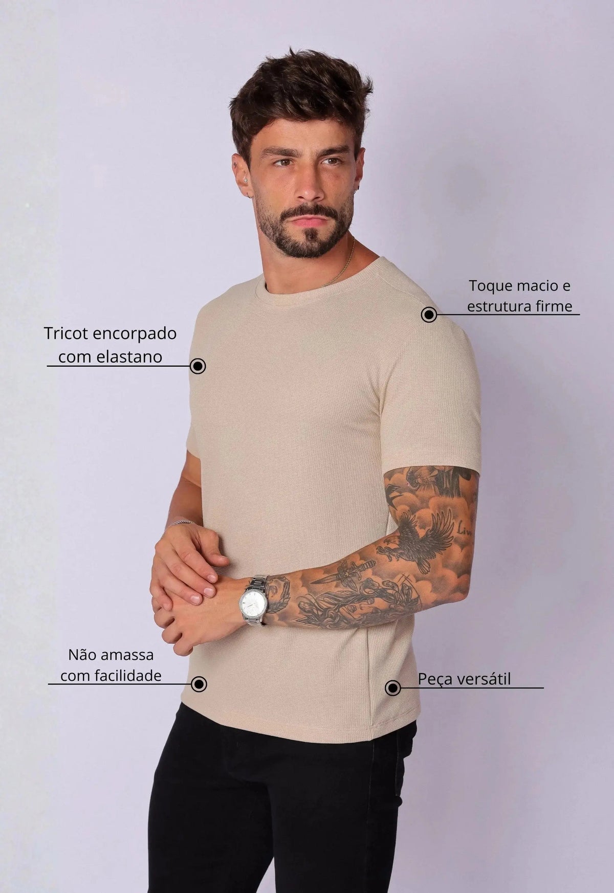 Camiseta Masculina Tricot Bege | MAGNO