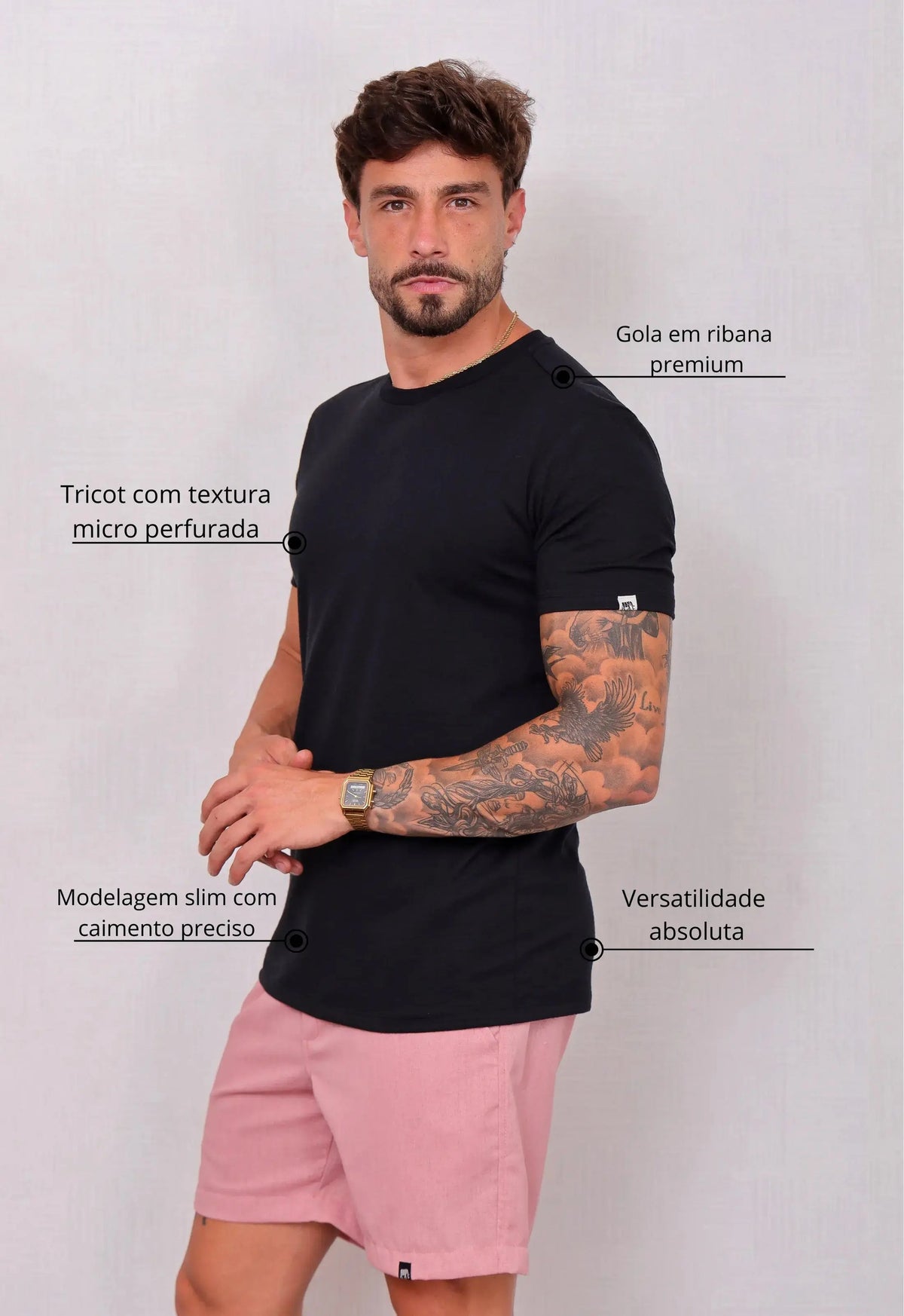 Camiseta Masculina Tricot Ponto Fino Preta | MAGNO