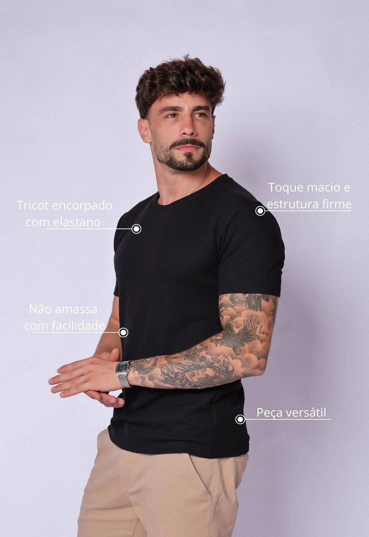 Camiseta Masculina Tricot Preta | MAGNO