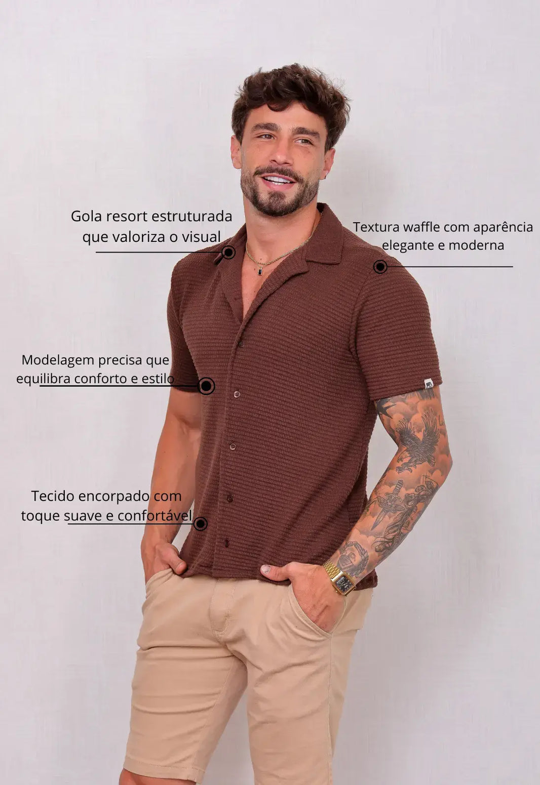 Camisa Masculina Tricot Touch Marrom | MAGNO