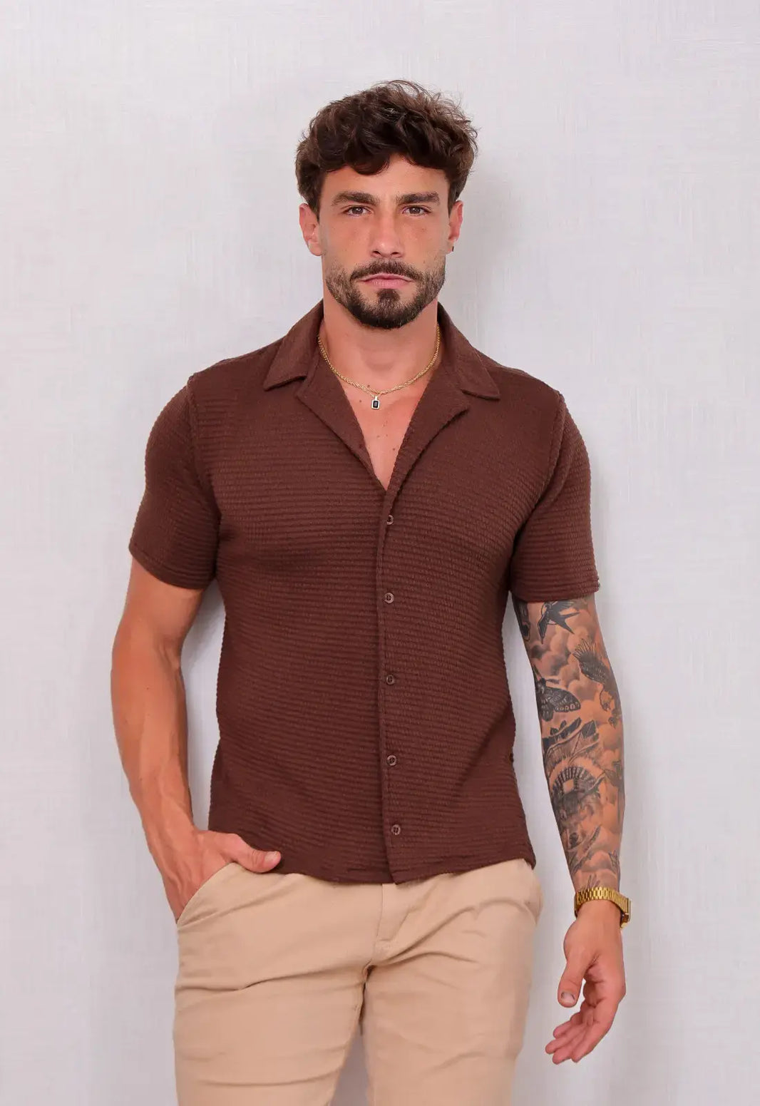 Camisa Masculina Tricot Touch Marrom | MAGNO