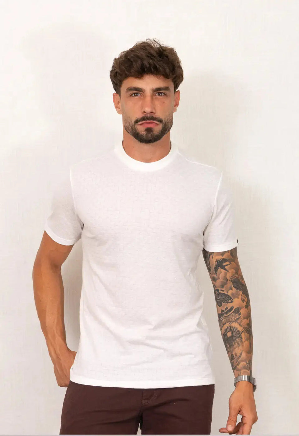 Camiseta Masculina Tricot Xadrez Branca | MAGNO