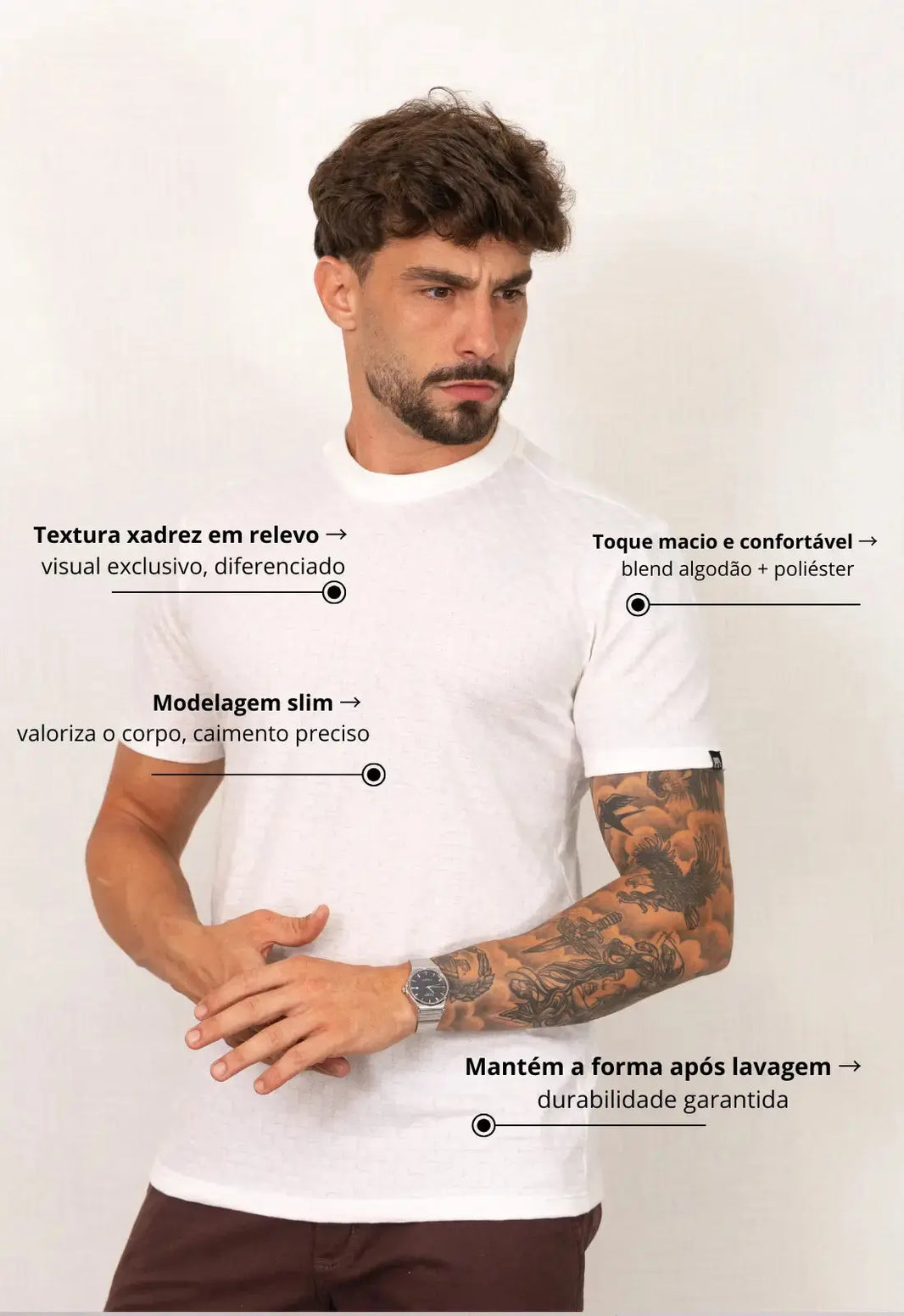 Camiseta Masculina Tricot Xadrez Branca | MAGNO