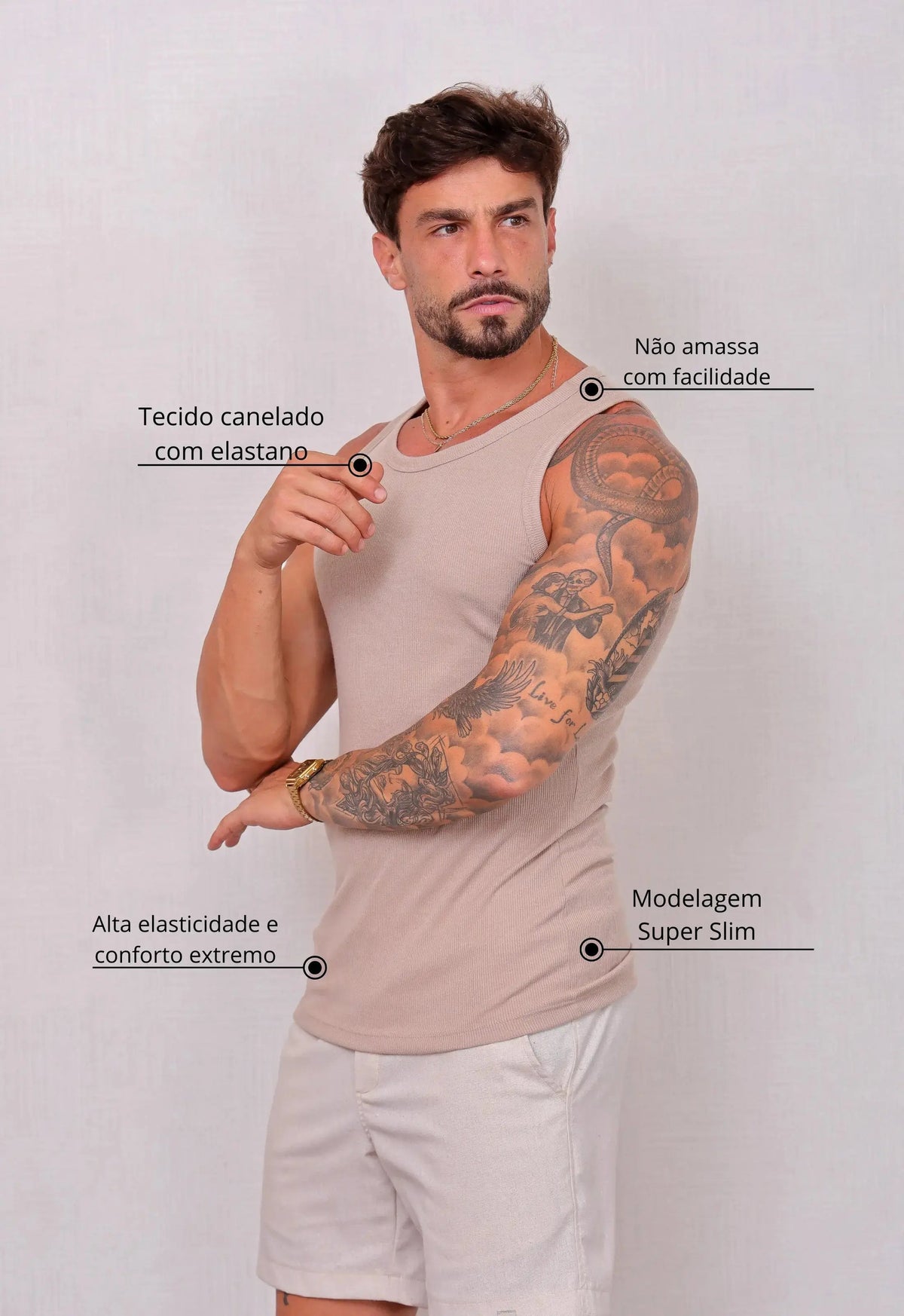 Camiseta Regata Americana Masculina Bege | MAGNO