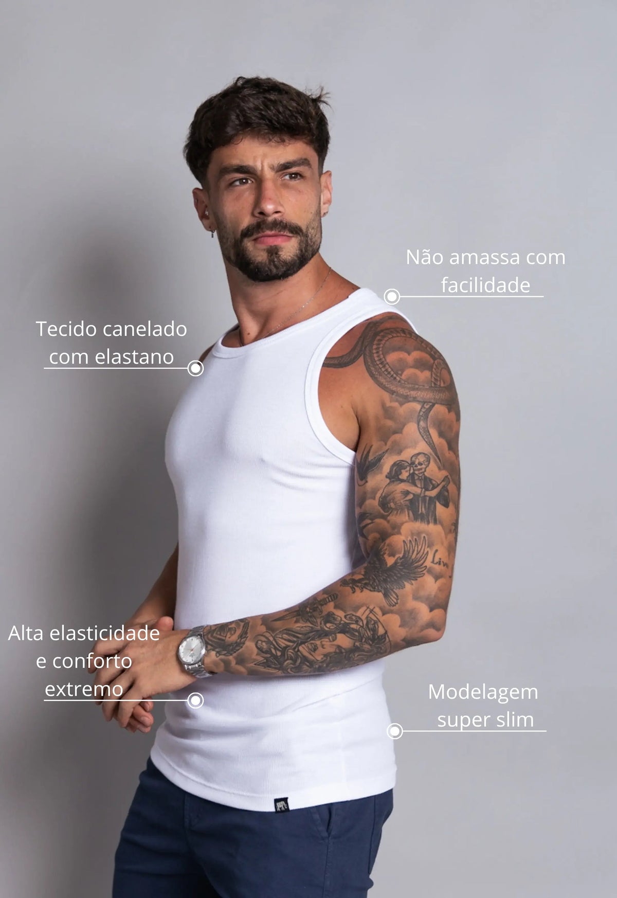 Camiseta Regata Americana Masculina Branca | MAGNO