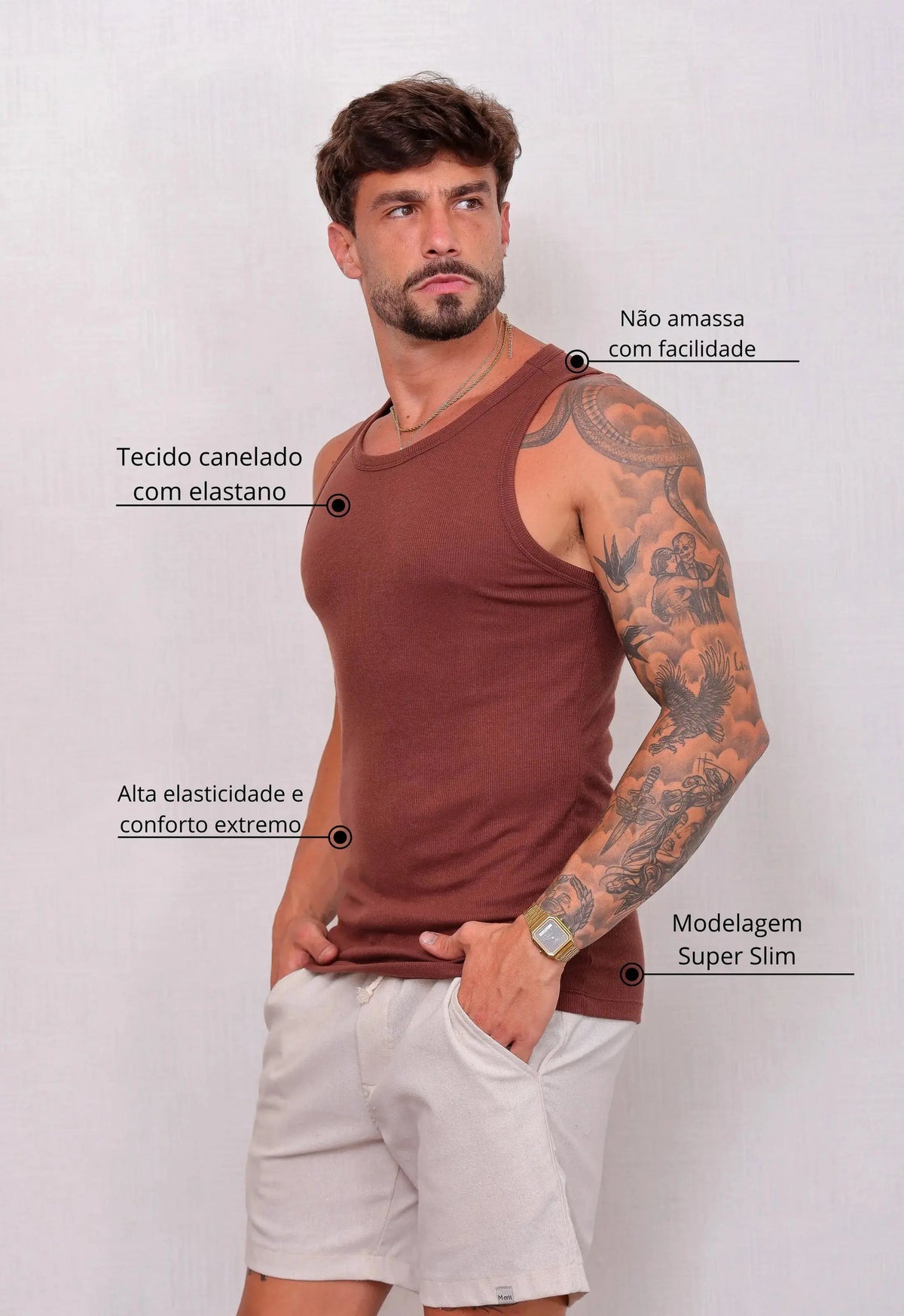 Camiseta Regata Americana Masculina Marrom | MAGNO