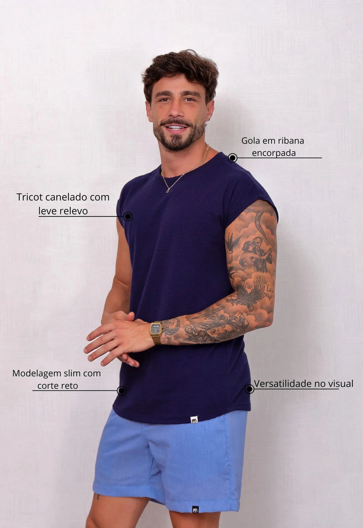 Camiseta Regata Tricot Azul Marinho | MAGNO