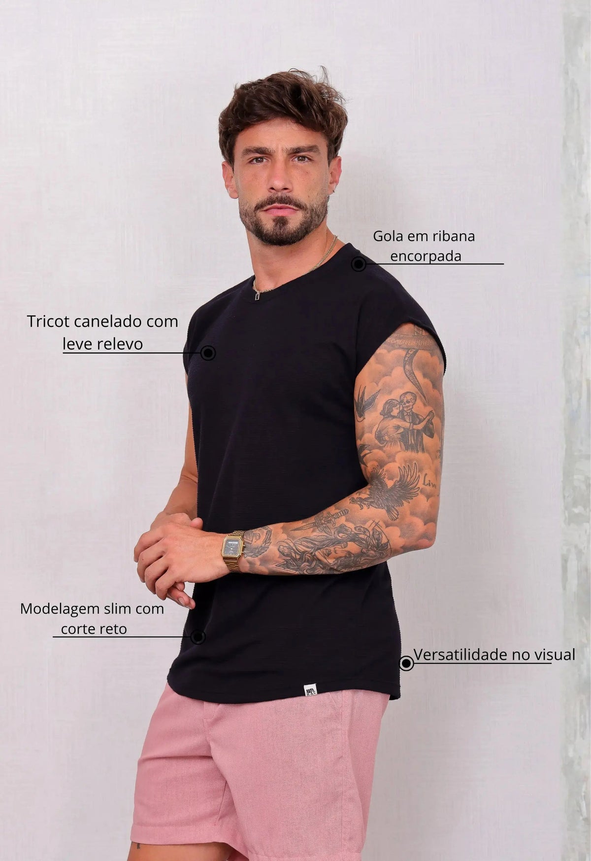 Camiseta Regata Tricot Preta | MAGNO