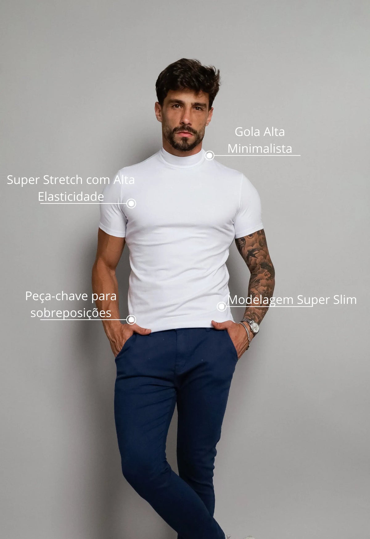 Camiseta Slim Gola Alta Branca | MAGNO