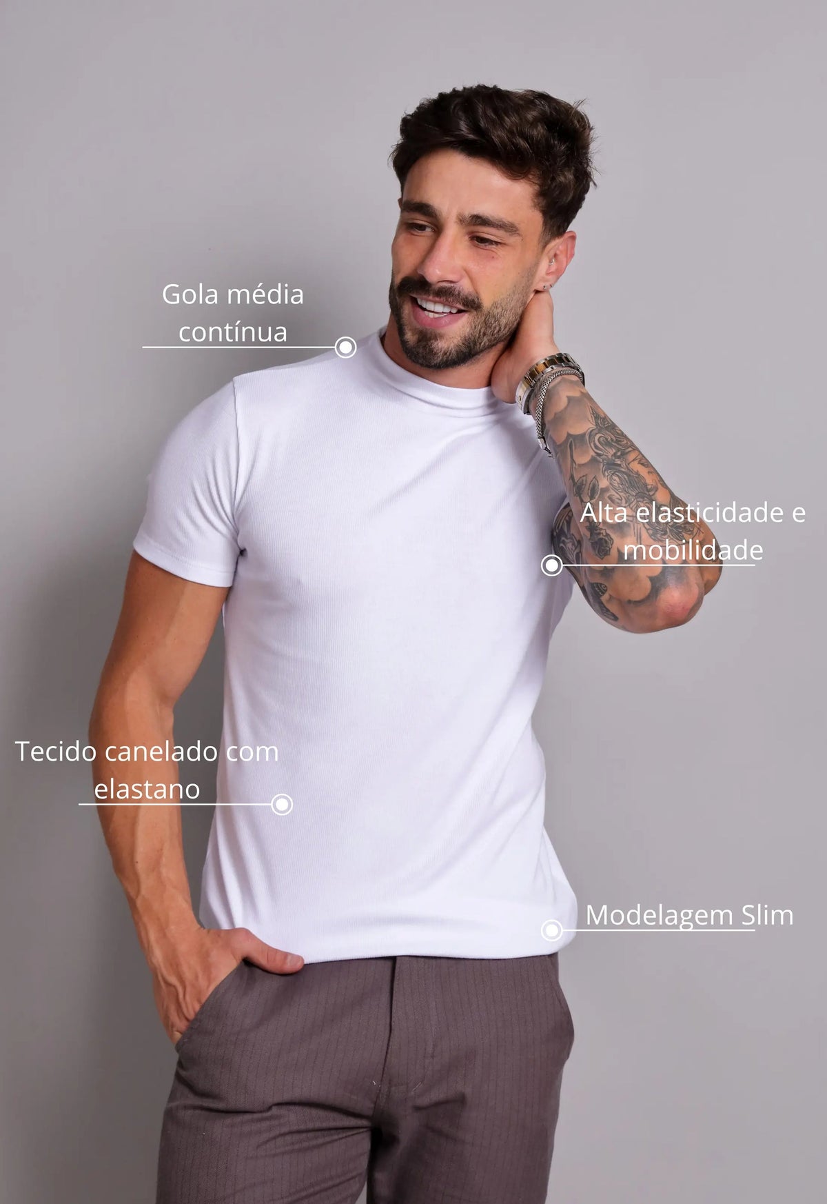Camiseta Slim Gola Média Branca | MAGNO