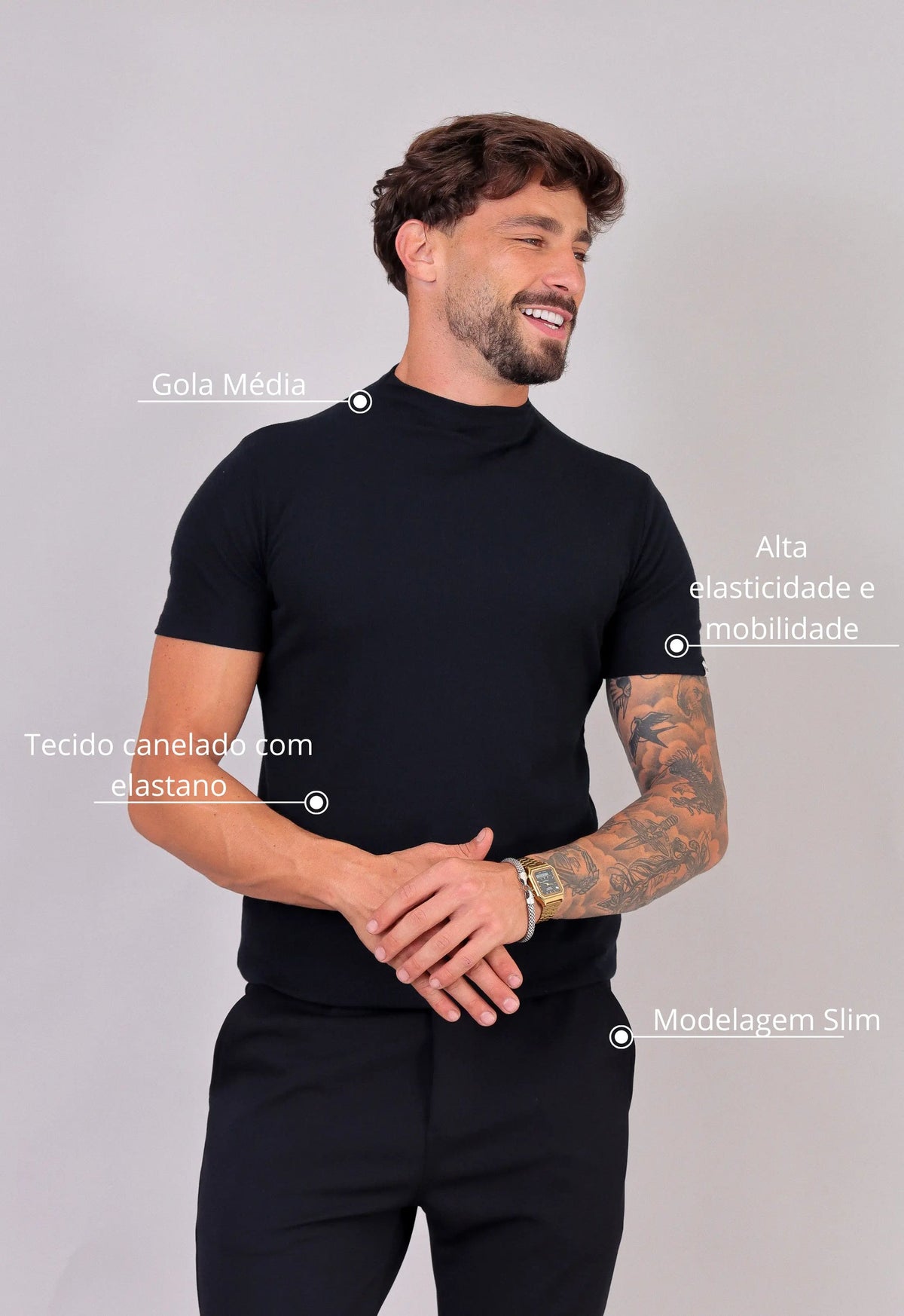 Camiseta Slim Gola Média Preta | MAGNO