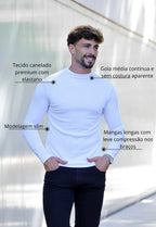 Camiseta Slim Manga Longa Gola Média Branca | MAGNO