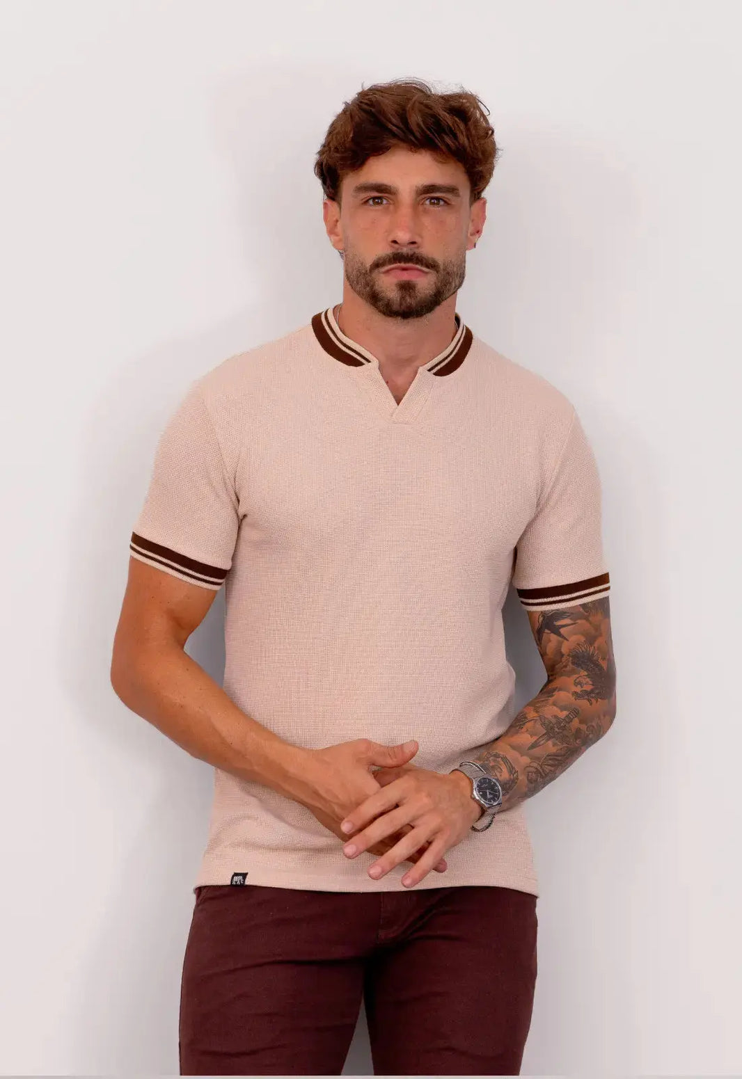 Camiseta Tricot Italiana Bicolor  Bege | MAGNO