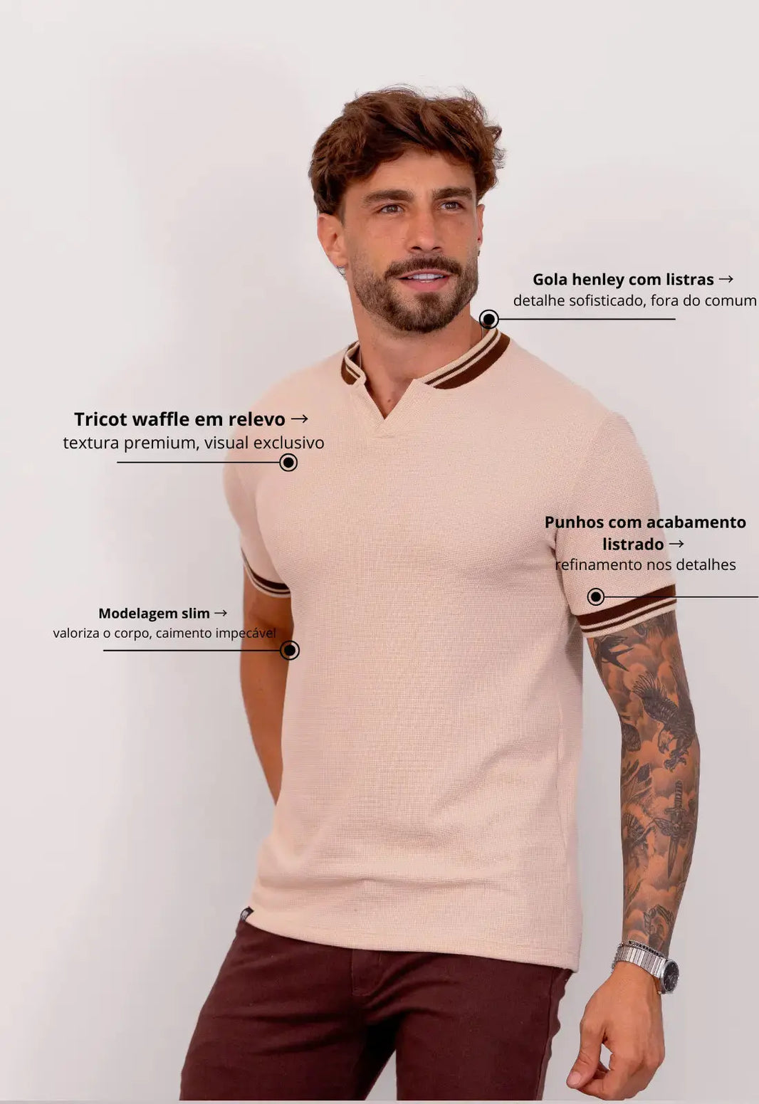 Camiseta Tricot Italiana Bicolor  Bege | MAGNO