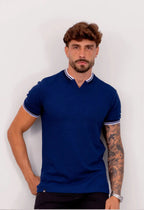 Camiseta Tricot Italiana Bicolor Azul Marinho | MAGNO