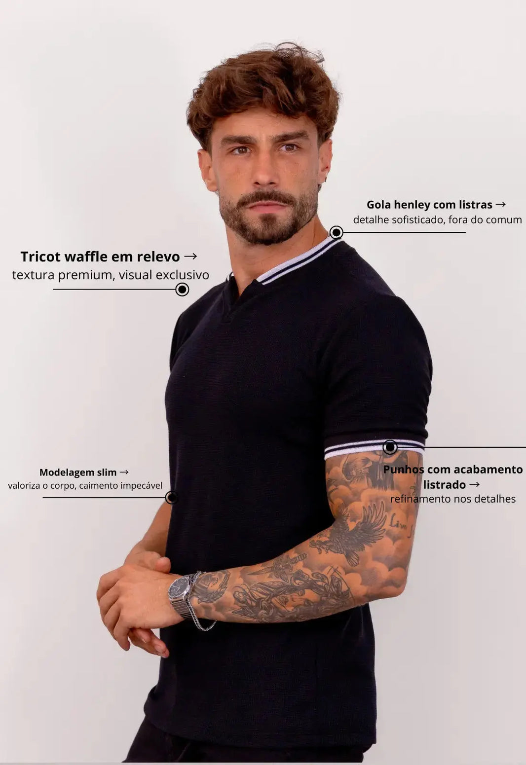 Camiseta Tricot Italiana Bicolor Preta | MAGNO