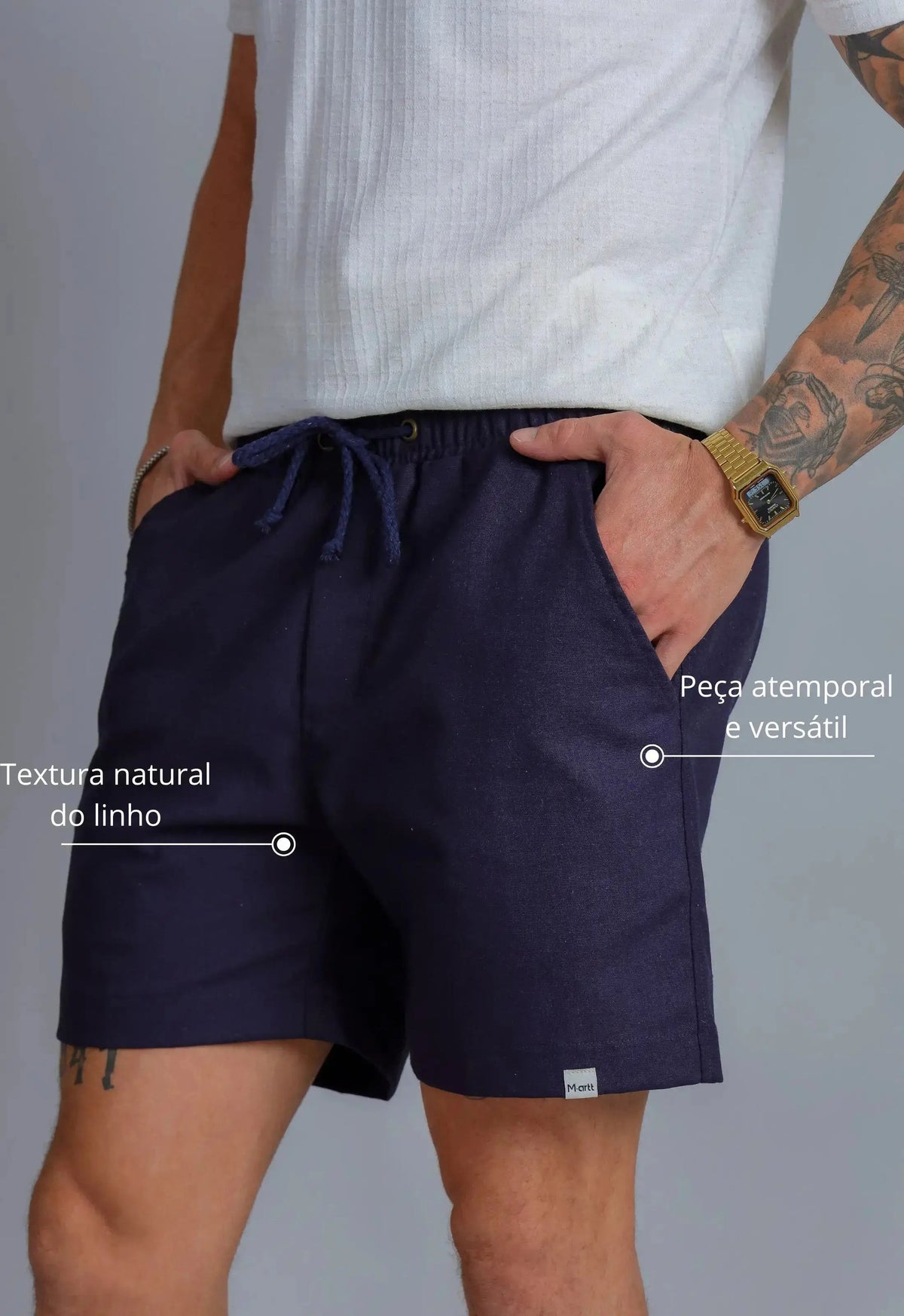 Shorts de Linho Masculino Marinho | MAGNO