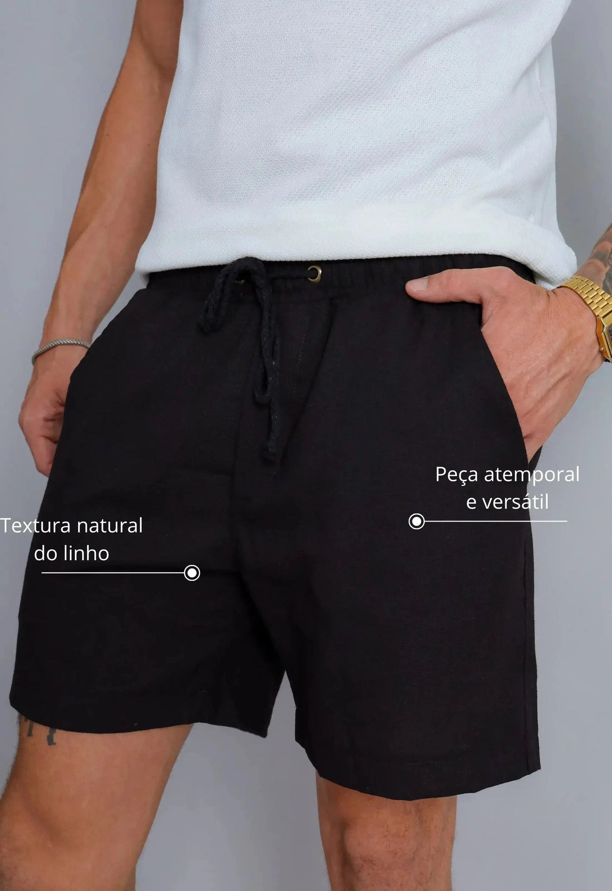 Shorts de Linho Masculino Preto | MAGNO