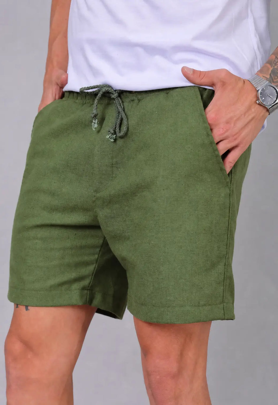 Shorts de Linho Masculino Verde | MAGNO