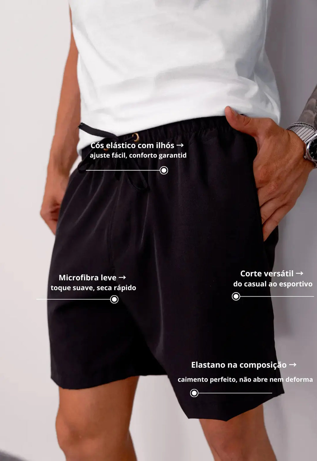 Shorts Masculino Microfibra Preto | MAGNO