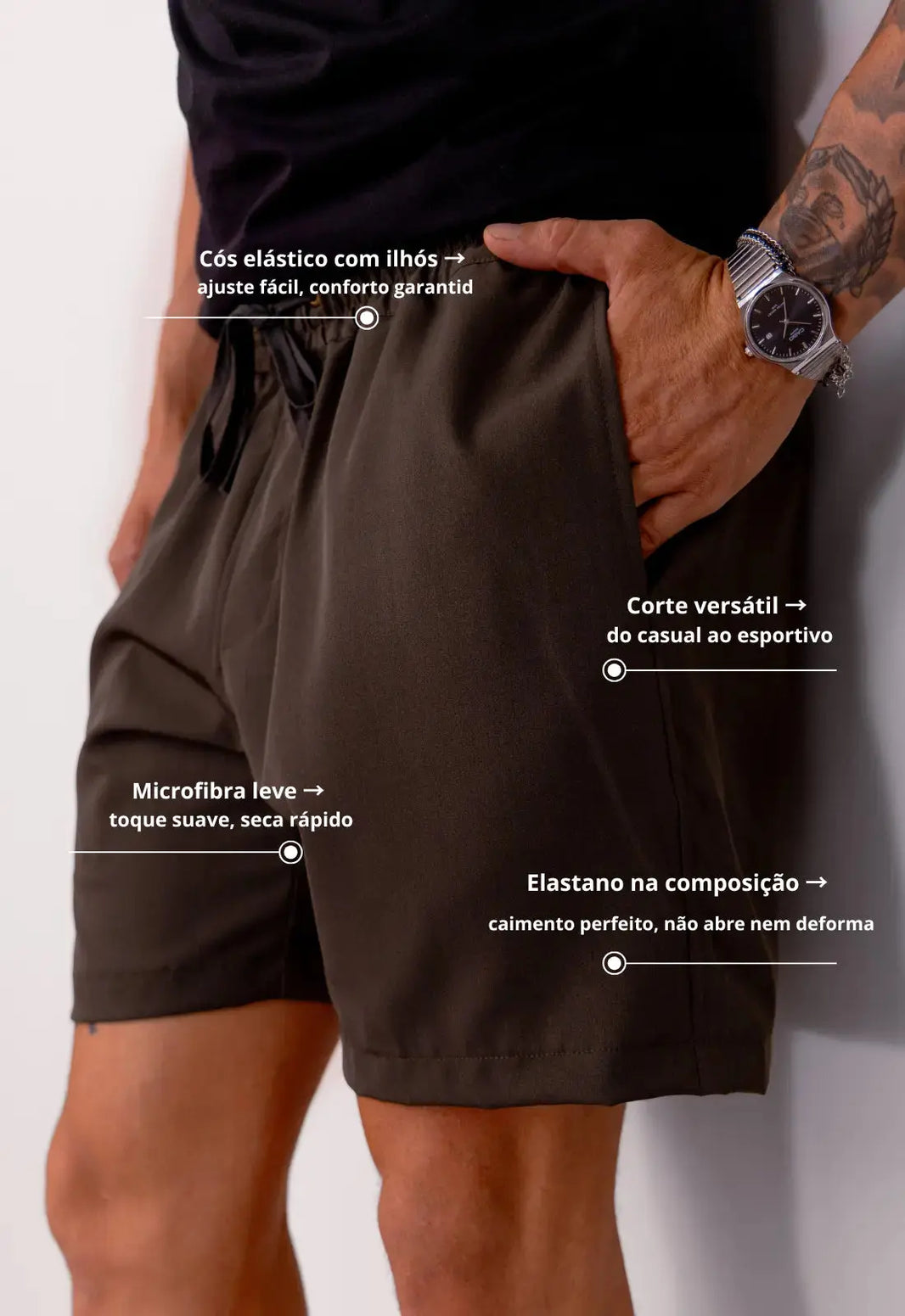 Shorts Masculino Microfibra Verde Escuro | MAGNO
