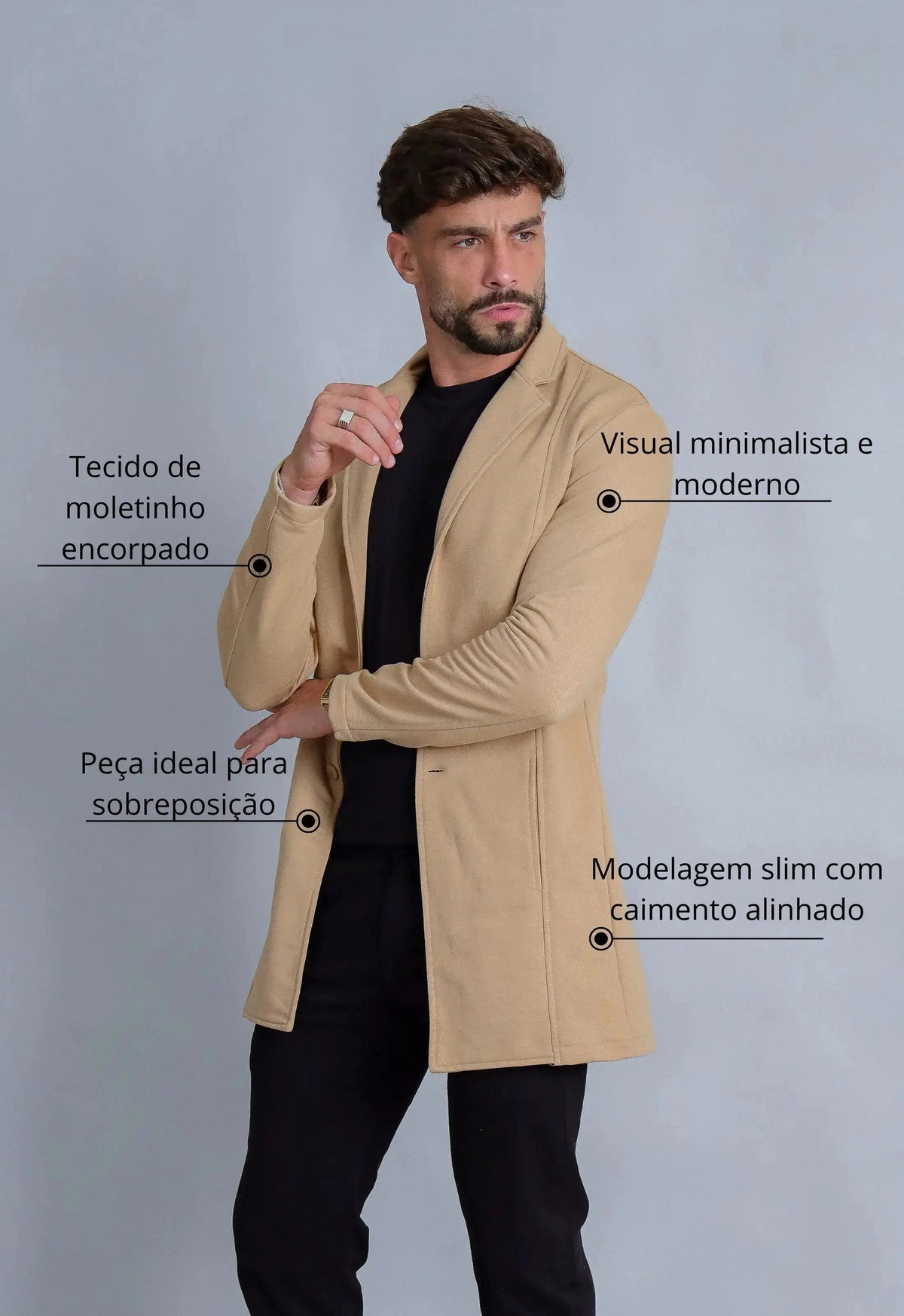 Sobretudo Slim Moletinho Bege | MAGNO