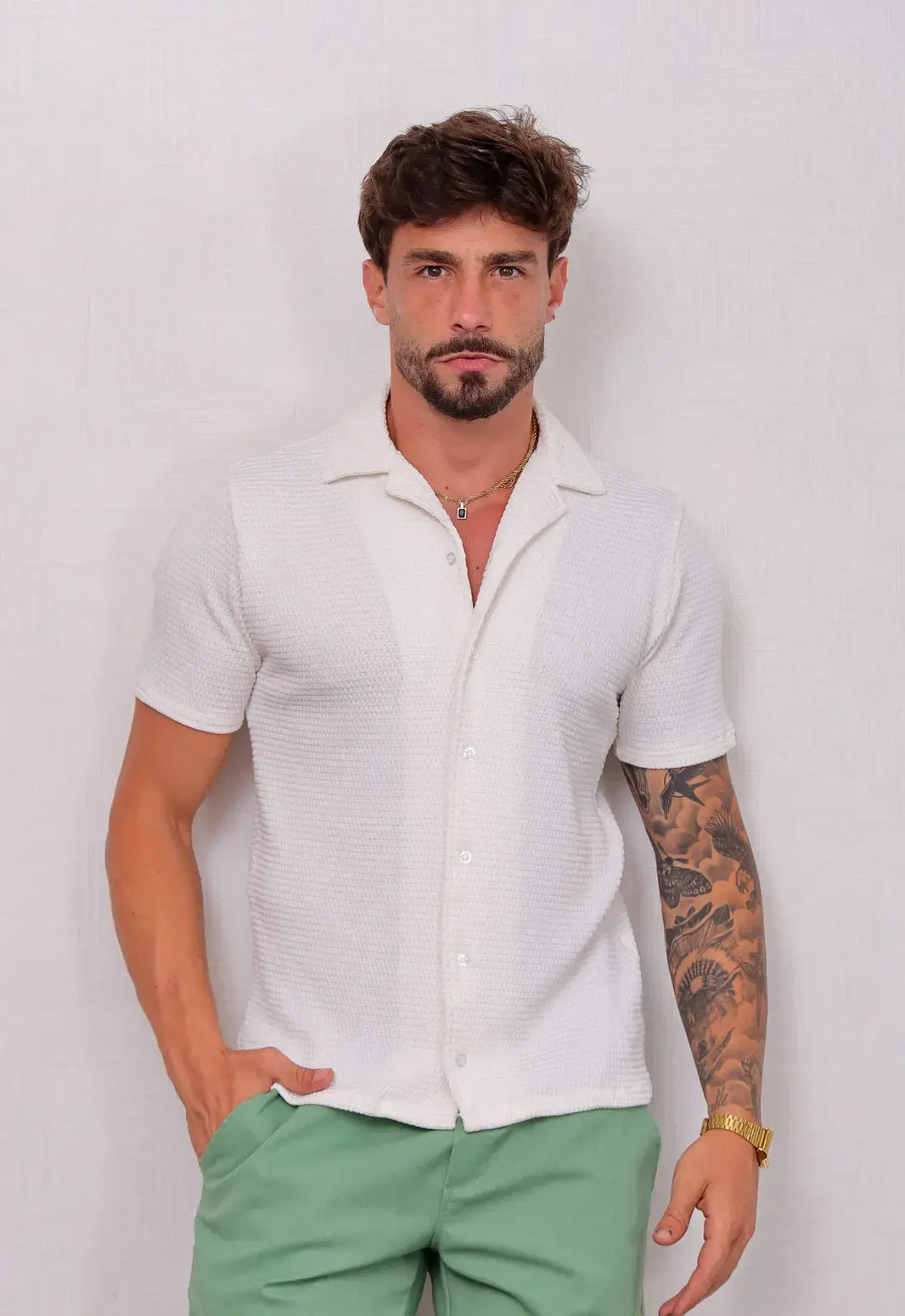 Camisa Masculina Tricot Touch Branca | MAGNO